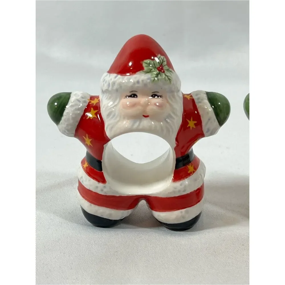 Christopher Radko Santa Napkin Rings Piece Set of 2 Star Shaped Ceramic Holders
